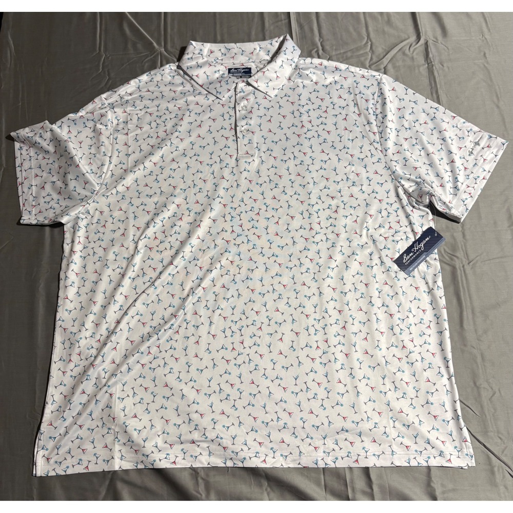 Ben Hogan Performance‎ Martini Glass Polo Shirt Mens 3XL White Golf UPF15 New